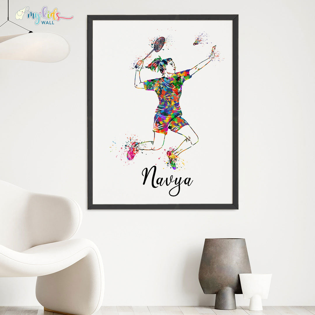 Badminton Player Girl Personalised Wall Art (Big Frame)