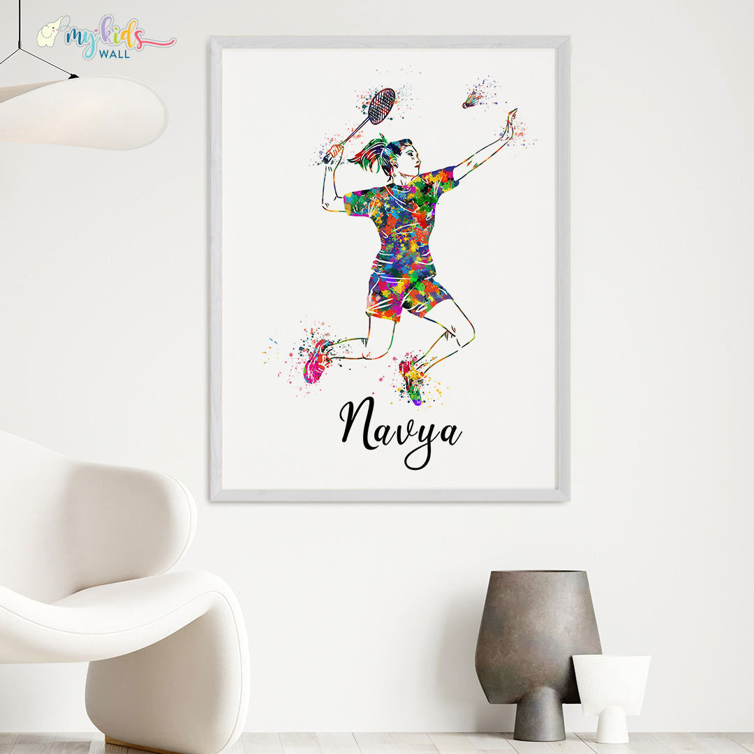 Badminton Player Girl Personalised Wall Art (Big Frame)