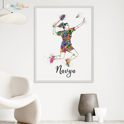 Badminton Player Girl Personalised Wall Art (Big Frame)