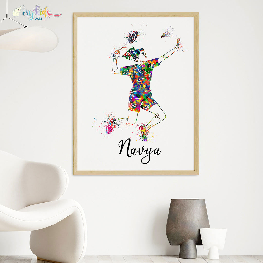 Badminton Player Girl Personalised Wall Art (Big Frame)