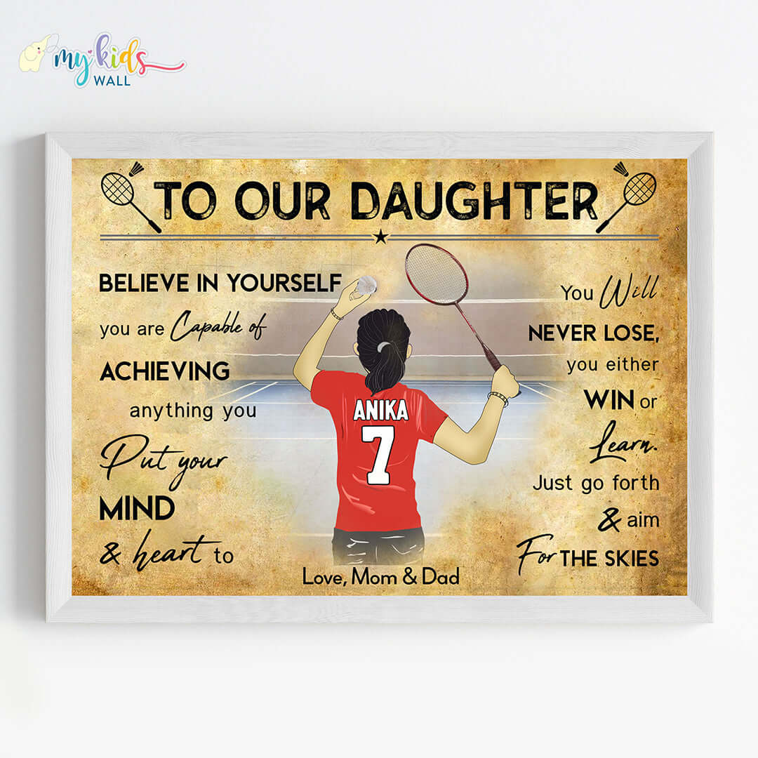Badminton Player Girl Personalized Motivational Wall Art (Framed)