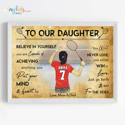 Badminton Player Girl Personalized Motivational Wall Art (Framed)