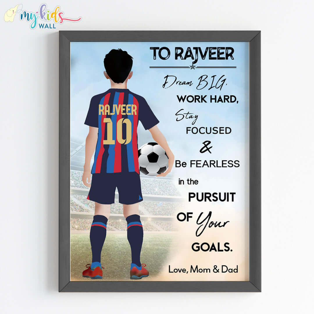 Football Player Personalized Motivational Multicolor Wall Art (Framed)