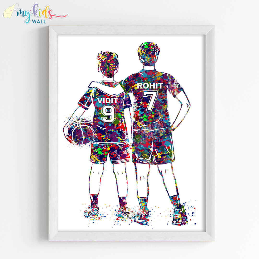 Basketball Player Brothers Personalized Wall Art (Framed)