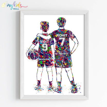 Basketball Player Brothers Personalized Wall Art (Framed)