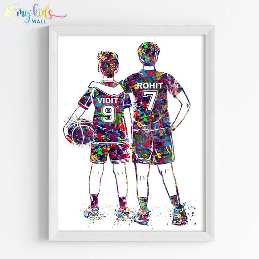 Basketball Player Brothers Personalized Wall Art (Framed)