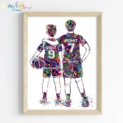 Basketball Player Brothers Personalized Wall Art (Framed)