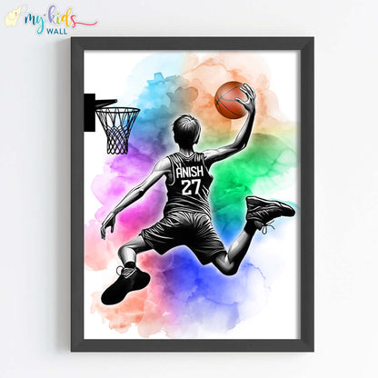 Basketball Player Dunk Watercolor Personalized Wall Art (Framed)