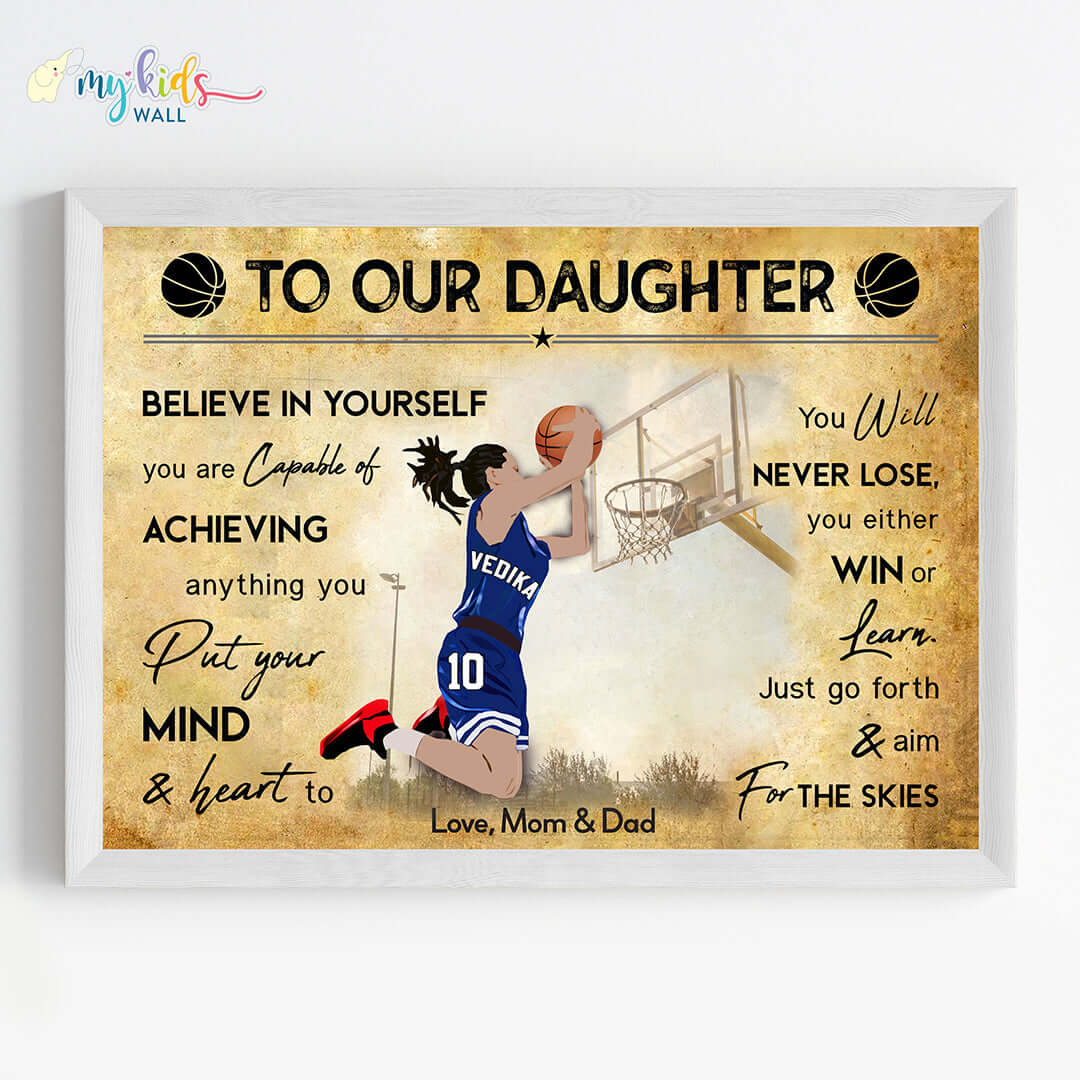 Basketball Player Girl Dunk Personalized Motivational Wall Art (Framed) New