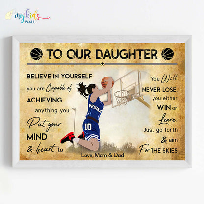 Basketball Player Girl Dunk Personalized Motivational Wall Art (Framed) New