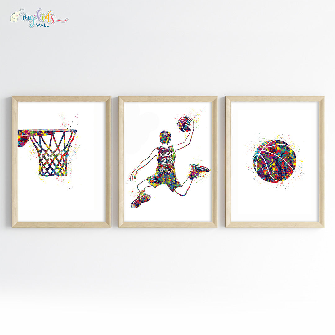 Basketball Player Personalised Wall Art (Framed Set of 3)