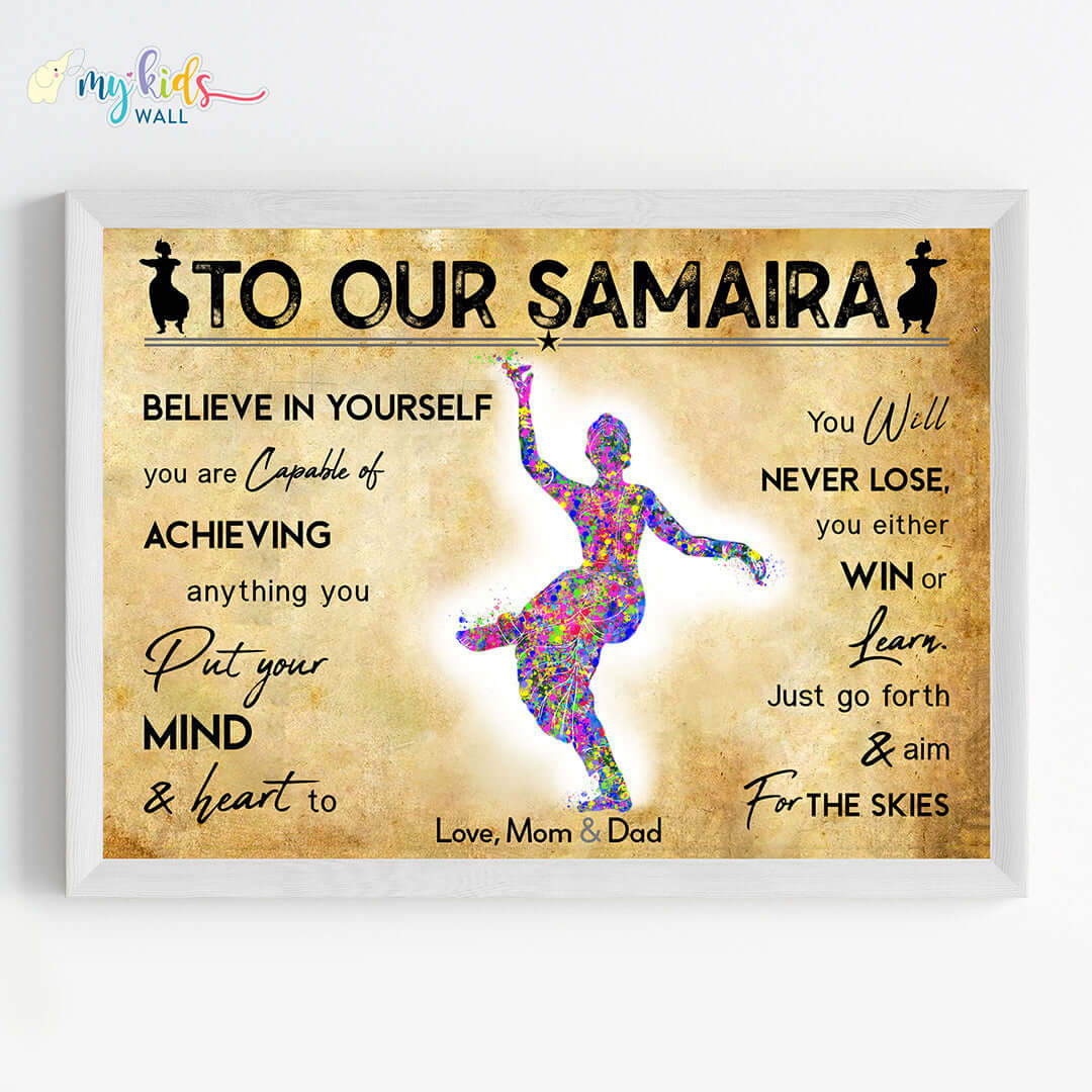 Bharatanatyam Dancer Girl Personalized Motivational Wall Art (Framed)