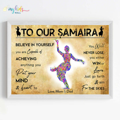 Bharatanatyam Dancer Girl Personalized Motivational Wall Art (Framed)