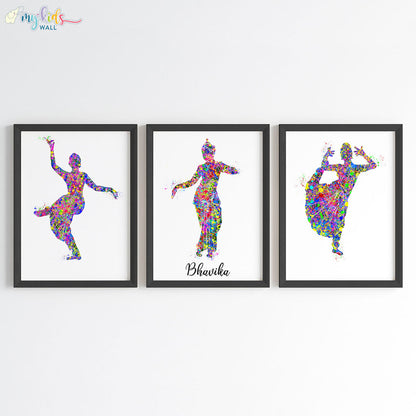 Bharatanatyam Dancer Personalized Wall Art (Framed Set of 3)