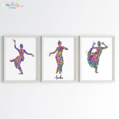 Bharatanatyam Dancer Personalized Wall Art (Framed Set of 3)