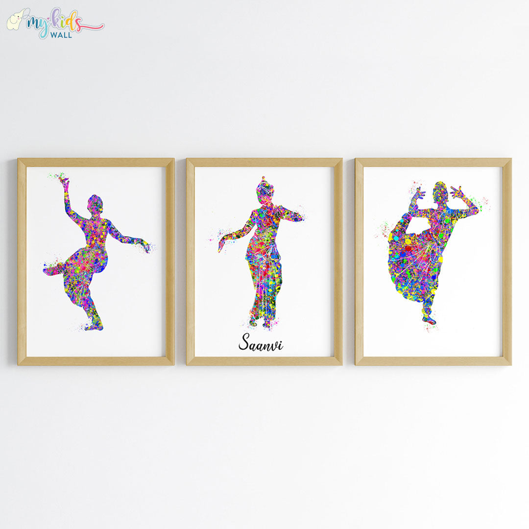 Bharatanatyam Dancer Personalized Wall Art (Framed Set of 3)