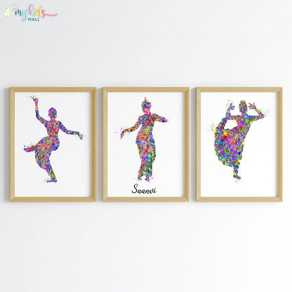Bharatanatyam Dancer Personalized Wall Art (Framed Set of 3)