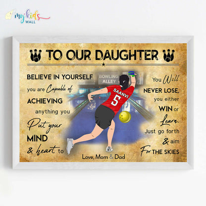 Bowling Player Girl Personalised Motivational Wall Art (Framed)