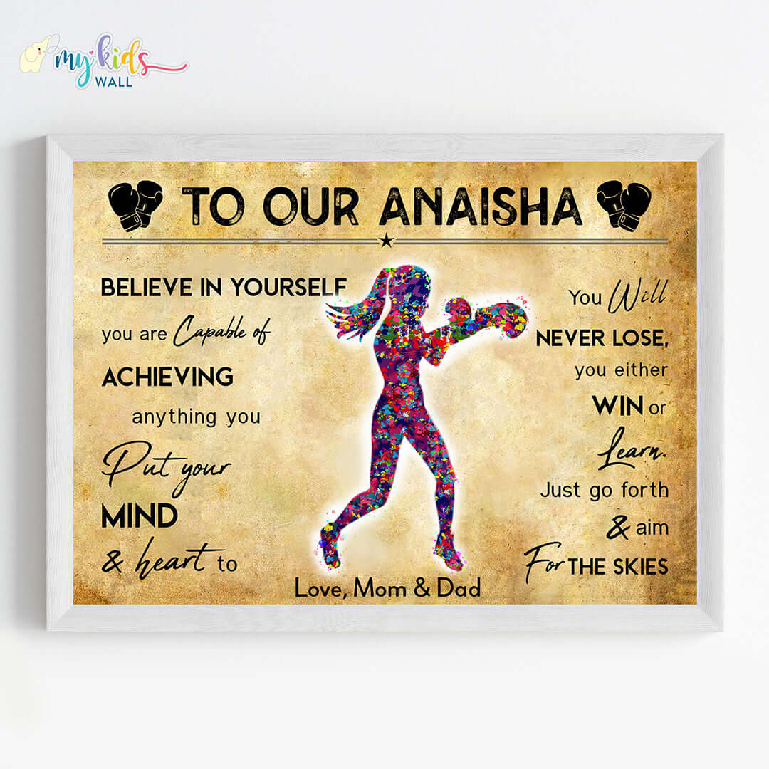 Boxer Girl Personalized Motivational Wall Art (Framed)
