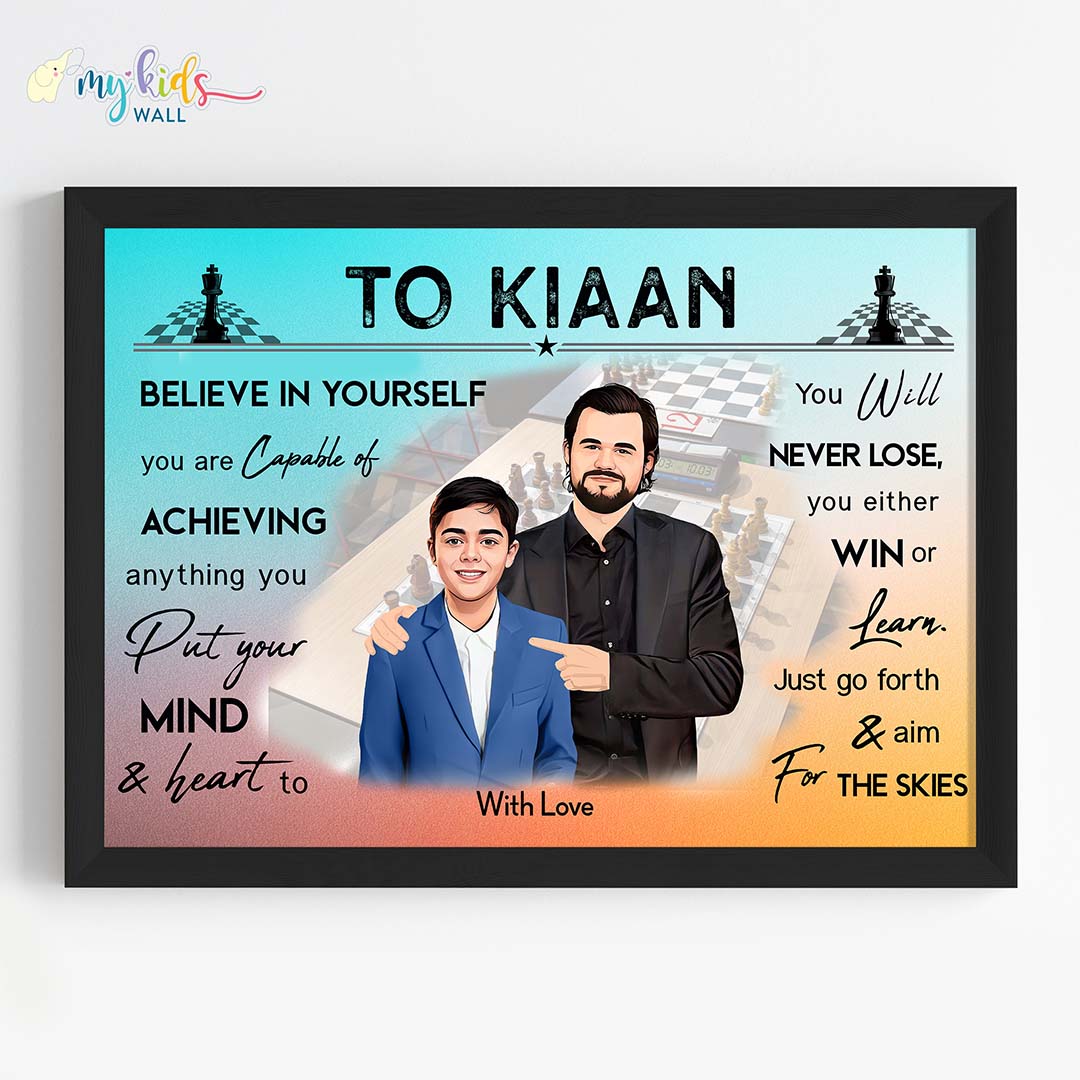 Chess Grandmaster With Magnus Carlsen Personalized Motivational Wall Art (Framed)