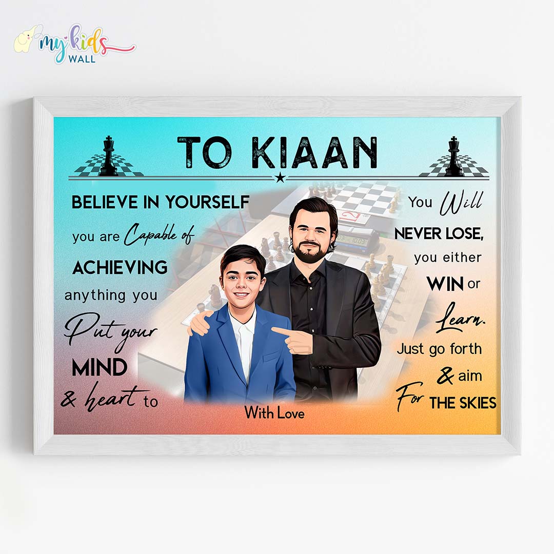 Chess Grandmaster With Magnus Carlsen Personalized Motivational Wall Art (Framed)