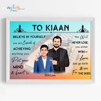 Chess Grandmaster With Magnus Carlsen Personalized Motivational Wall Art (Framed)