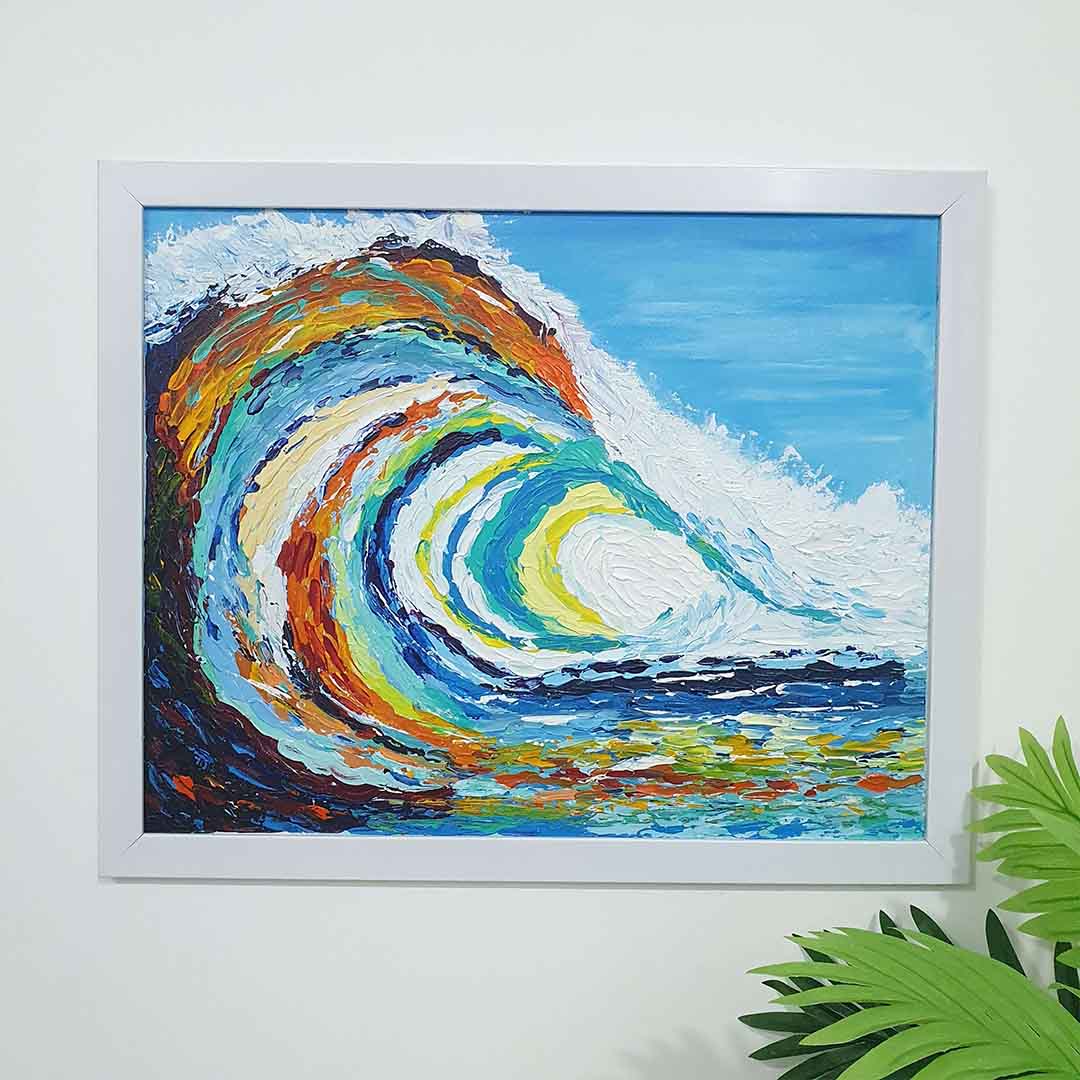 Colorful Waves Hand Painted Canvas Wall Painting (Framed)