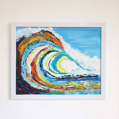 Colorful Waves Hand Painted Canvas Wall Painting (Framed)