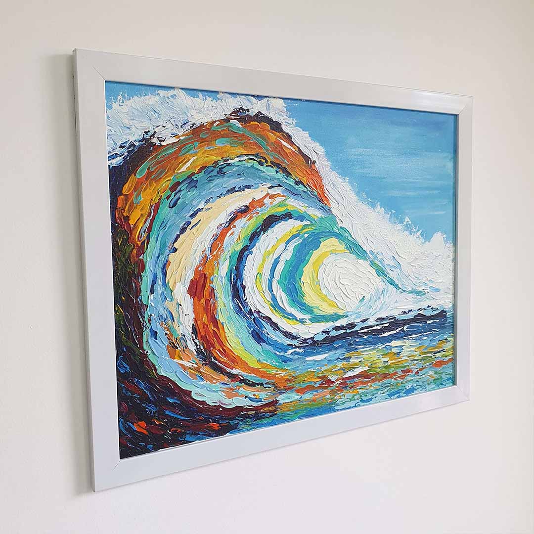 Colorful Waves Hand Painted Canvas Wall Painting (Framed)