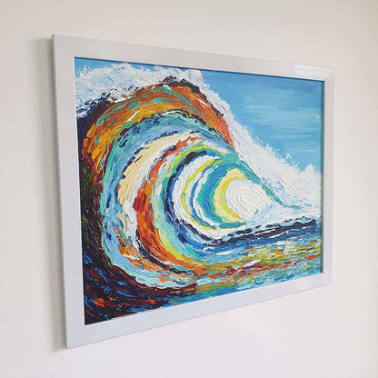 Colorful Waves Hand Painted Canvas Wall Painting (Framed)