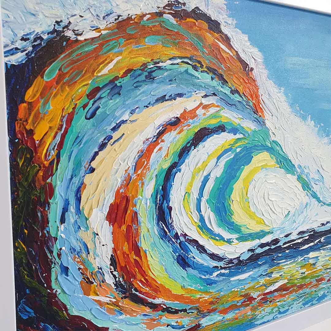 Colorful Waves Hand Painted Canvas Wall Painting (Framed)