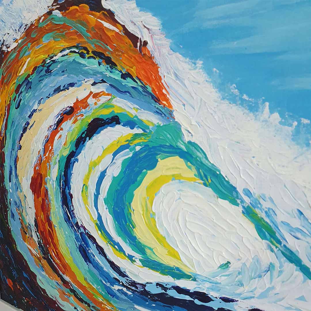 Colorful Waves Hand Painted Canvas Wall Painting (Framed)