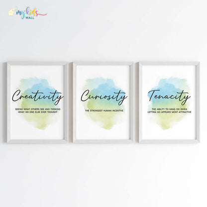 Creativity, Tenacity & Curiosity Motivational Wall Art (Framed Set of 3)