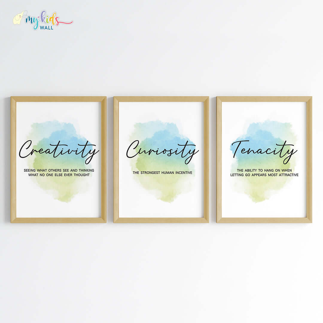 Creativity, Tenacity & Curiosity Motivational Wall Art (Framed Set of 3)