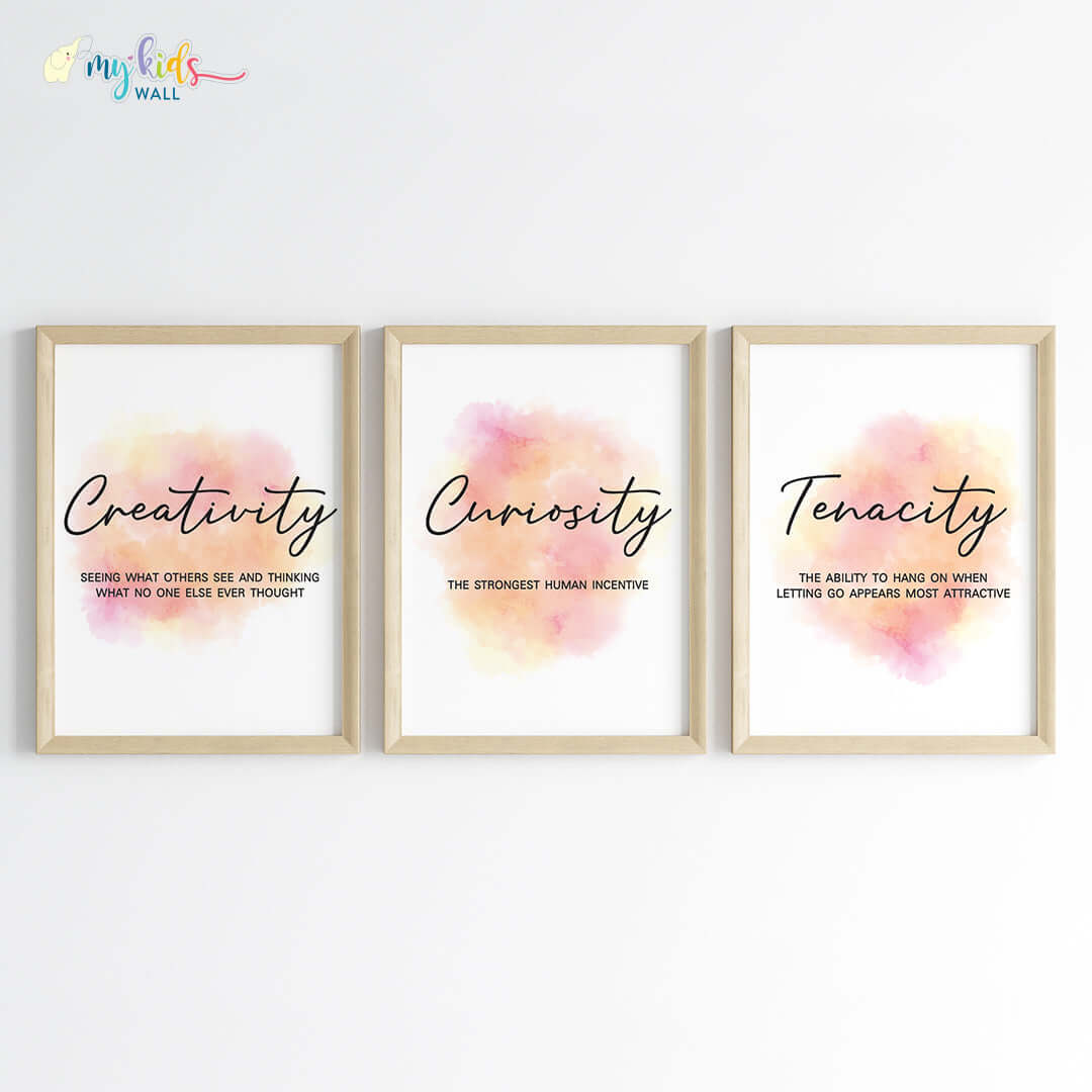 Creativity, Tenacity & Curiosity Motivational Wall Art (Framed Set of 3)