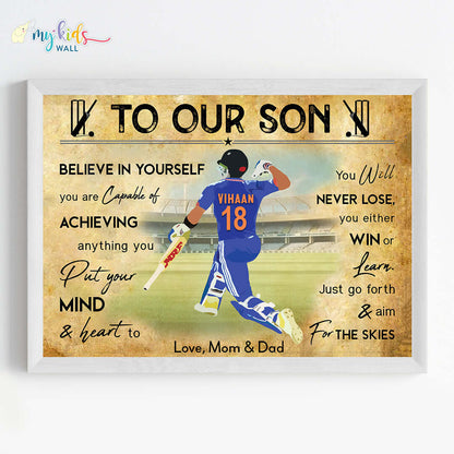 Cricket Batsman Celebrating Personalized Motivational Wall Art (Framed) New