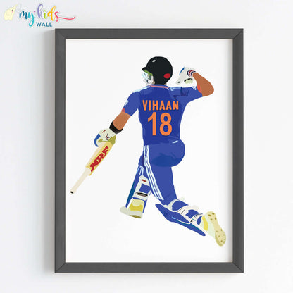 Cricket Batsman Celebrating Personalized Wall Art (Framed) New