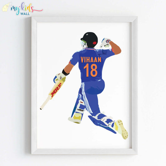 Cricket Batsman Celebrating Personalized Wall Art (Framed) New