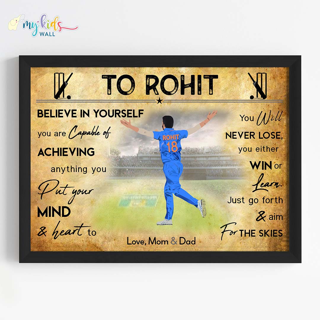 Cricket Bowler Personalized Motivational Wall Art (Framed)