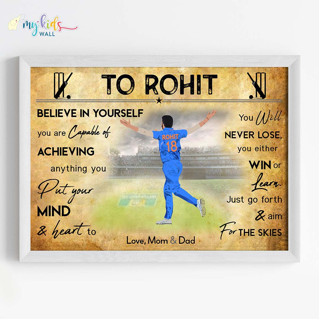Cricket Bowler Personalized Motivational Wall Art (Framed)