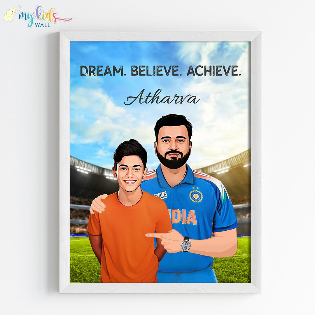 Cricket Champ with Rohit Sharma Personalized Portrait (Framed)