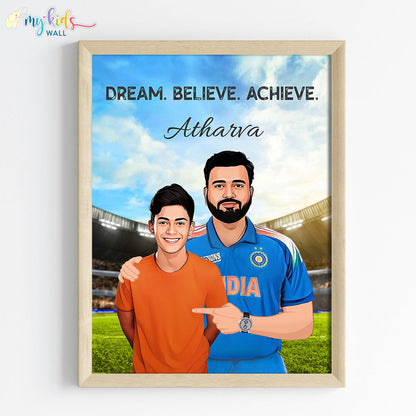 Cricket Champ with Rohit Sharma Personalized Portrait (Framed)
