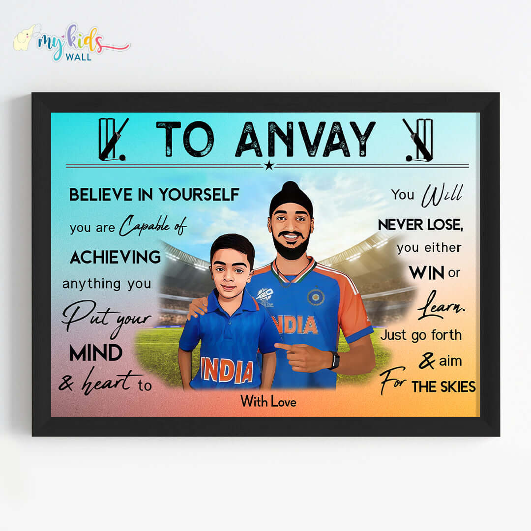 Cricket Champ with Arshdeep Singh Personalized Motivational Portrait (Framed)