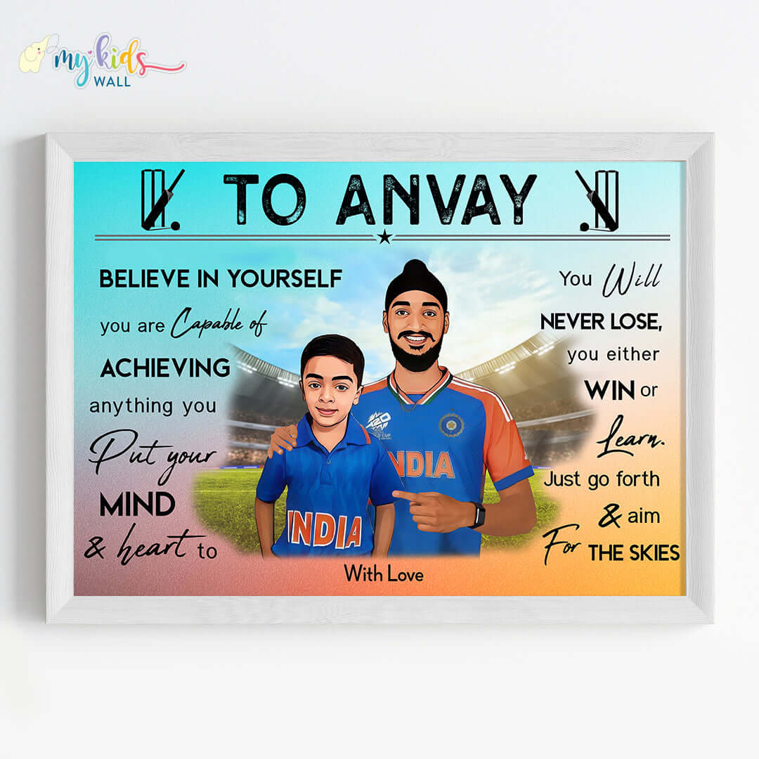 Cricket Champ with Arshdeep Singh Personalized Motivational Portrait (Framed)