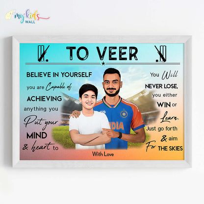 Cricket Champ with Axar Patel Personalized Motivational Portrait (Framed)
