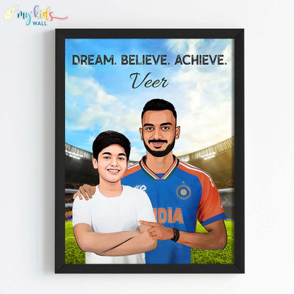Cricket Champ with Axar Patel Personalized Portrait (Framed)