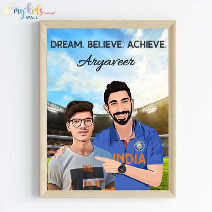 Cricket Champ with Jasprit Bumrah Personalized Portrait (Framed)