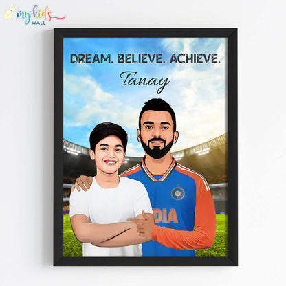 Cricket Champ with KL Rahul Personalized Portrait (Framed)