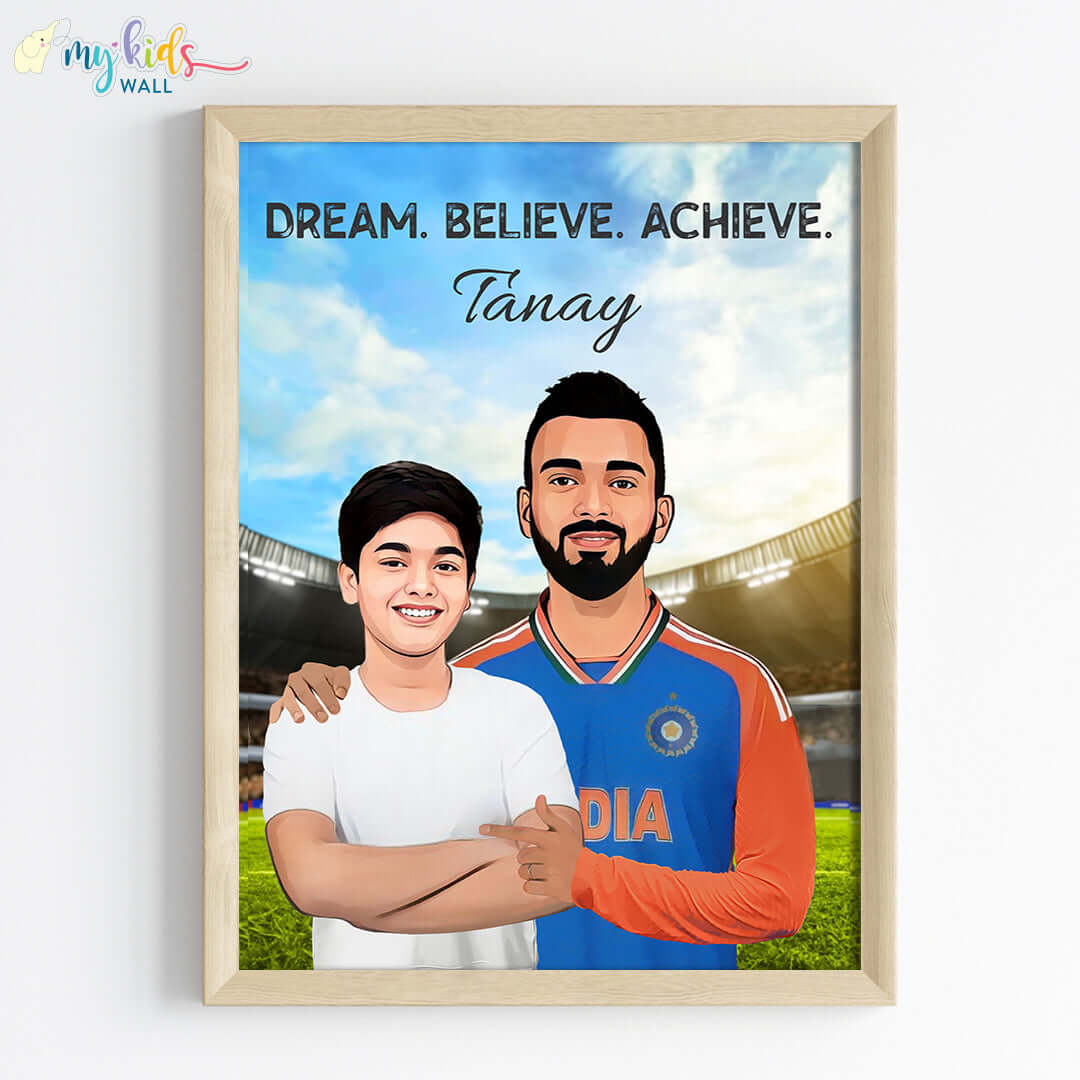 Cricket Champ with KL Rahul Personalized Portrait (Framed)