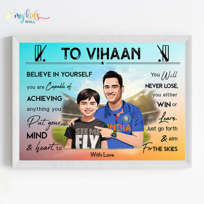 Cricket Champ with M. S. Dhoni Personalized Motivational Portrait (Framed)